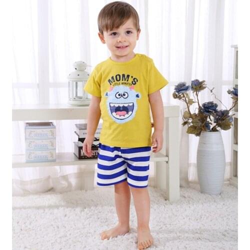 Cartoon Kids Tracksuit Moms Little Monster Baby Boy Clothes Cotton T-shirt+Striped Shorts Casual Summer Kids Clothes DS19
