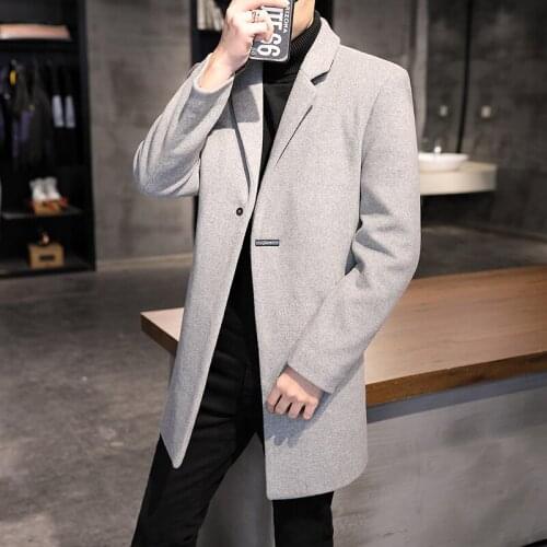 Men Winter Wool Coat Mens Fashion Turn-Down Collar Warm Thick Wool Blends Woolen Pea Coat Male Trench Coat Overcoat