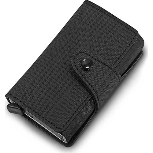 Karalı Mechanismed Smart Card Wallet Men Wallet Clasps 3 Eyes