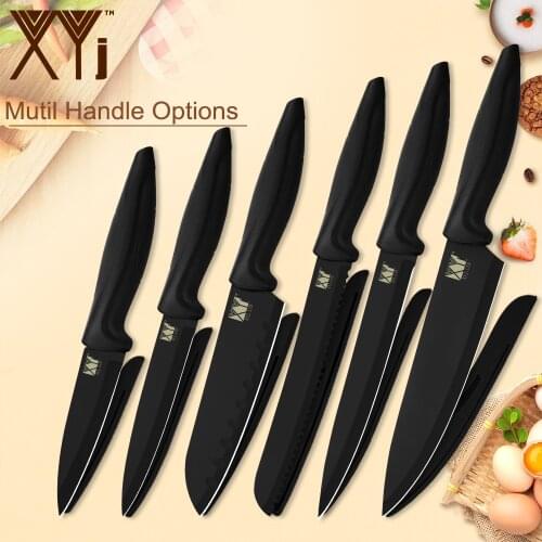 XYj Stainless Steel Kitchen Knives Set Free Cover Chef Bread Slicing Santoku Utility Paring Knife Black Sharp Blade Cooking Tool