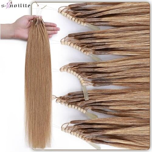 S-noilite 8D Natural Hair Extensions Human Hair 50pcs 1g/s Micro Ring 18Inch Blonde 50g Micro Link Hair Loop Extension For Women