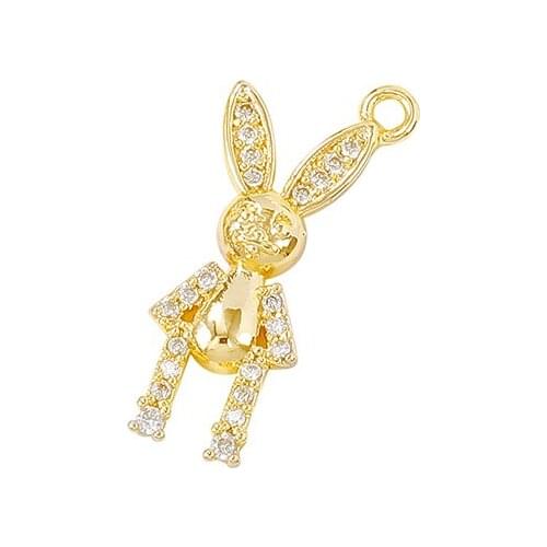 Factory wholesale Gold Color Brass and Zircon Rabbit Charms Pendants Necklace and Bracelet Earring Diy Jewelry Accessories