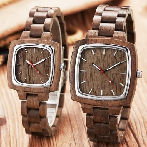 Couple Wooden Watch Male Bracelet Wrist Watches Natural Real Walnut Wood Dial Quartz Wristwatch reloj de mujer de mader Clock
