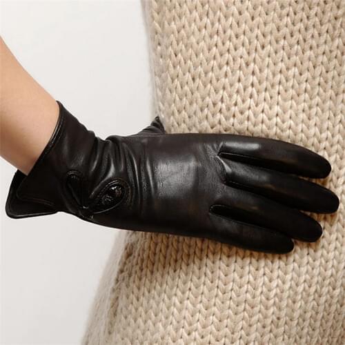 Brand Genuine Leather Gloves Fashion Women Sheepskin Gloves Thermal Winter Plus Velvet Elegant Lady Driving Glove L030NC2