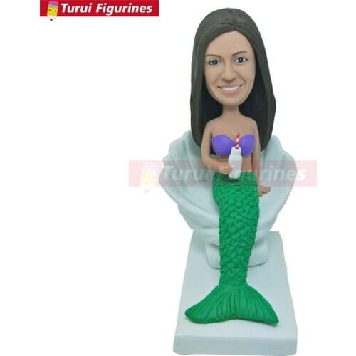 Mermaid Personalized Gift Custom Mermaid Bobble Head Clay Figurines Birthday Cake Topper Girlfriend Gift Wife Gift Daughter Gift