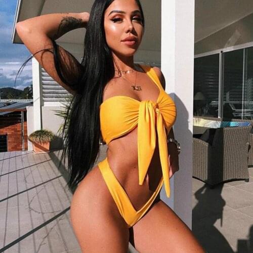 Single shoulder Sexy Lace-up Bikini Set Colorful Two Piece Swimwear Women Swimsuit Fashion Beach Wear Female Swimming Suit Bathi