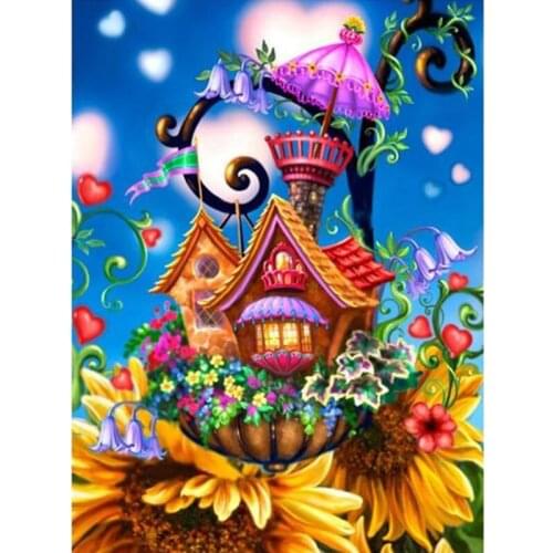 Full Square&Round Diamond Painting Abstract Cartoon House 5D Diamond Embroidery Mosaic Cross Stitch Waterfall Home Decor Gift