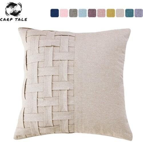 Plain Cushion Cover Plaid Stitching Cotton Linen Pillowcases Solid Color Sofa Cushion Covers Decorative Pillow Cover Home Decor