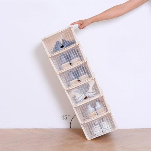 6pcs Clamshell Drawer Transparent Shoe Box Storage Shoe Boxes Thickened DustProof Shoe Can Be Superimposed Combined Shoe Cabinet