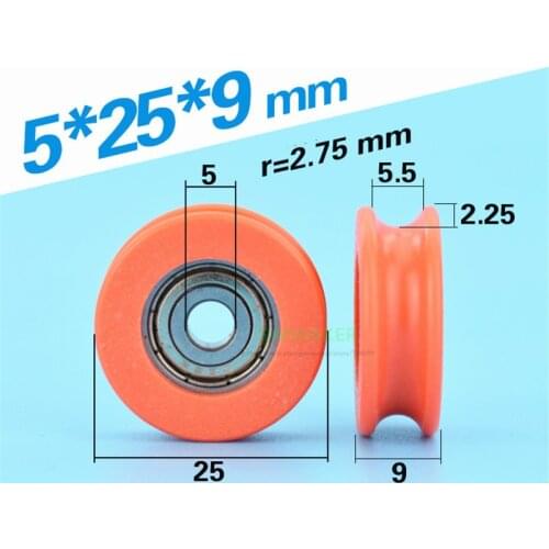 SWMAKER 5*25*9mm POM, lifting wheel guide pulley, U groove bearing pulley, furniture shift door roller orange color