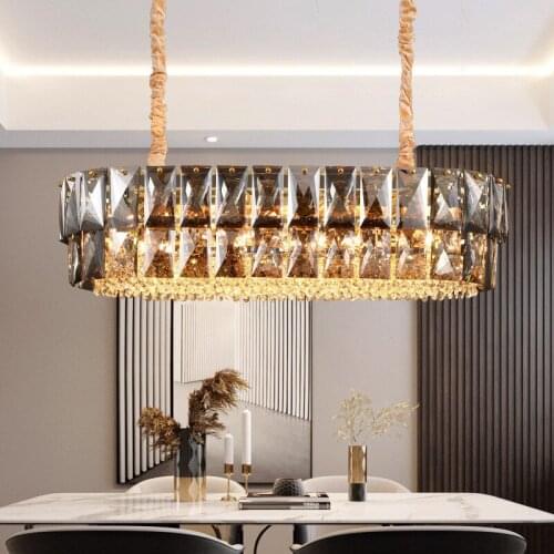 Luxury Led Pendant Lights Lustre K9 Crystal Pendant Lamp Dining Room Gold Metal Modern Hanging Lamp Gray Crystal Lamp Fixtures