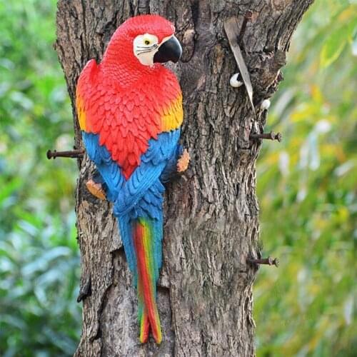 Resin Parrot Statue Wall Mounted DIY Outdoor Garden Tree Decoration Animal Sculpture Ornament