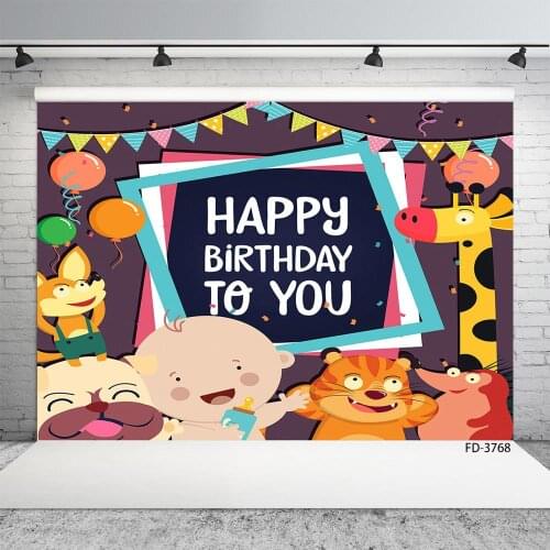 Cartoon Pennant Balloons Animals Photography Backdrop Vinyl Background Photo Studio for Children Baby Birthday Party Photoshoot
