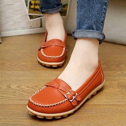 2020 Shoes Women Spring Warm Genuine Leather Flat Shoes Casual Loafers Slip On Womens Flats Shoes Lady