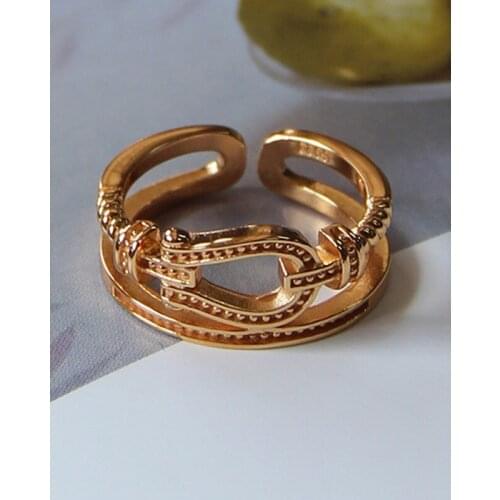 Double-layer horseshoe ring female 925 sterling silver ring ins 2020 new simple personality open ring