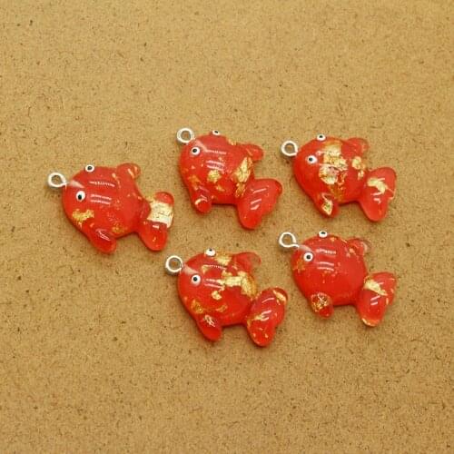 10pcs Cute Gold Foil Shards Red Fish Resin Charms DIY Crafts Animal Earring Necklace Phone Charm Pendant Jewelry Accessories