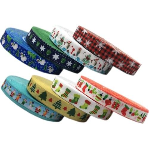 10Yard 16mm Christmas Snowman Gift Deer Printed Fold Over Elastic Ribbon DIY Pack Stuffs Hair Band Making Accessories Wholesale
