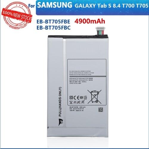 100% Genuine Battery For Samsung Galaxy Tab S 8.4 T700 T705 SM-T700 T701 SM-T705 EB-BT705FBE EB-BT705FBC 4900mAh Tablet Batteria