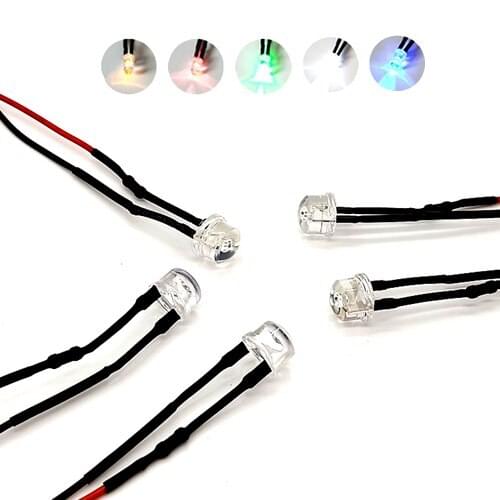100Pcs 3V 5V 6V 9V 12V 24V 36V 48V 110V 220V Straw Hat Head Clear 8mm LED With 20cm Red&Black Wire, White Red Blue Green Yellow