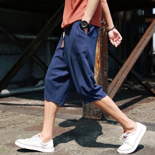 2020 New Kimono Pants Japanese Male Loose Seven-Point Linen Trouser Japan Men Yukata Harajuku Traditional Asian Clothes SL3886