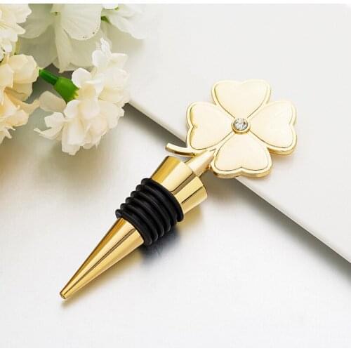 25 Pieces/lot) Wedding celebration gift of Four-leaf Clover Wine Bottle Stopper Party Favors For Gold Wedding decorations