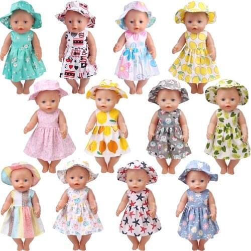 43 Cm Boy American Dolls Clothes Summer Fresh Print Cartoon Fruit Dress + Hat Born Skirt Baby Toy Accessories 18 Inch Girls f729