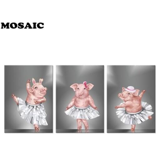 5D Full Square Round DIY Diamond Painting 3 Pieces Funny Ballet dance animals Diamond Embroidery Cross Stitch Mosaic Rhinestone