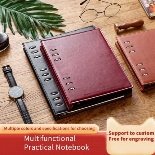 A5 A6 B5 Reddish Brown Leather Cover Custom Planner Notebooks With Logo Top Grade Business Ring Binder Organizer Journals