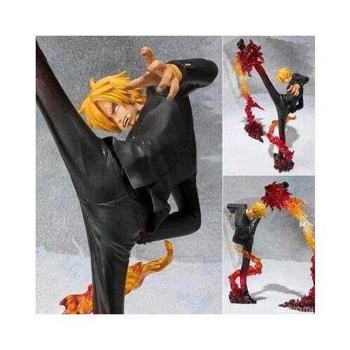 Anime One Piece Sanji Doll Black Leg Fire Battle Version Boxed PVC Onepiece Action Figure Model Toy 15cm