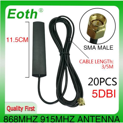 10pcs Eoth GSM antenna 868mhz 915mhza SMA Male connector 5dbi 868 mhz 915 mhz antena strip patch antenne Aerial 3 meters Cable