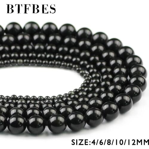 BTFBES Hight Quality Round Shape Natural Obsidian Beads Black Stone Loose Beads For Jewelry Making DIY Bracelets 4/6/8/10/12mm