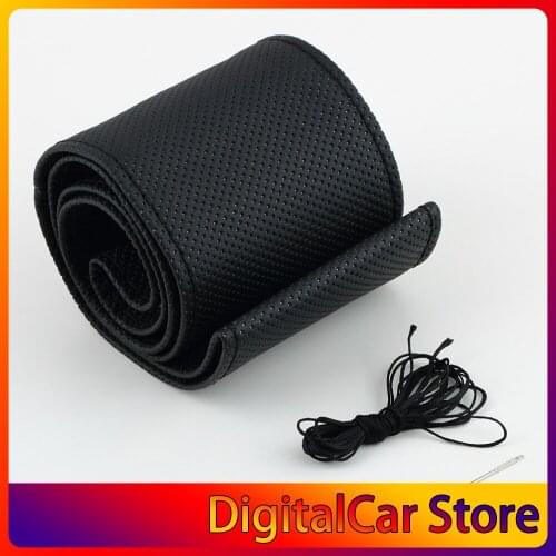 Car Steering Wheel Cover With Needles and Thread Artificial Leather Black Car Styling Auto Accessories Decoration Protector