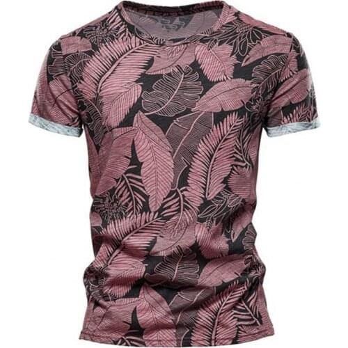 Summer Men T-shirt floral print Round-neck Breathable Slim Men Summer Beach T-Shirts Men Short Sleeve Streetwear Tees