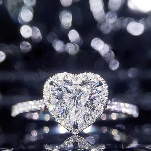 Lab Grown Diamond Ring Solid 18K White Gold 1ct DF Color Heart Cut Moissanite Halo Ring For Women Engagment Wedding Ring