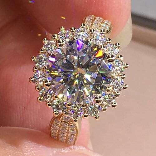 14K Au585 Yellow Gold Women Ring Moissanite Diamonds 1 2 3 4 5 Carat Round Sunflower Wedding Party Engagement Anniversary Ring