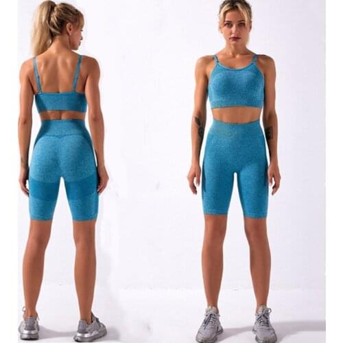 Summer New Seamless Sports Set Women Adjustable Shoulder Strap Sport Bra +High Waist Yoga Shorts Women Running Training Set