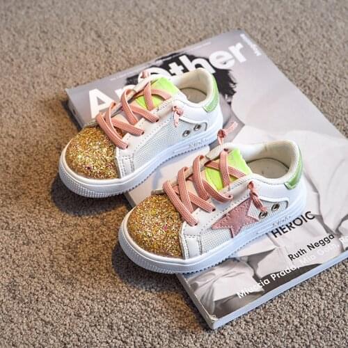 2021 Early spring new girl Sequins leather non-slip boys sports and leisure star sneakers children casual shoes AJ2701