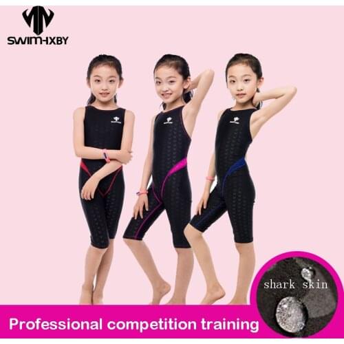 HXBY Swimsuit For Girls One Piece Swimwear Womens Competition Swimsuit Knee Girl Swimming Suit Kids Competitive Swimwear Women