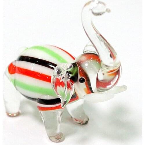 Mini Handmade Glass Elephant Figurines Lines Craft Design Cute Animals Ornaments Xmas Gifts For Kids Home Decoration Collection