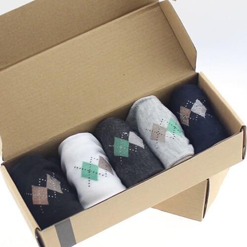 Hot Sale 5 pairs/ lot Fashion 5 Colors Brand Quality New Mens Socks Rhombus Pattern Business Casual Sock For Men Free Shipping