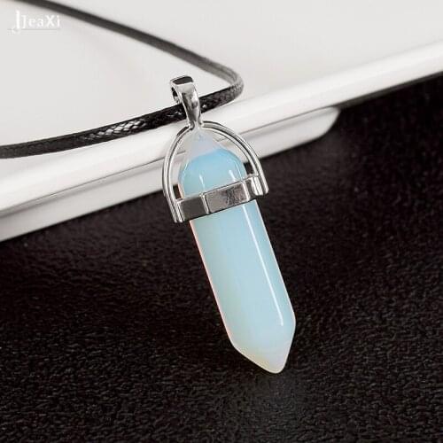 Opalite Pendants quartz Crystal Hexagonal Column Necklaces wand Stone Pendant healing For Women Fashion Jewelry