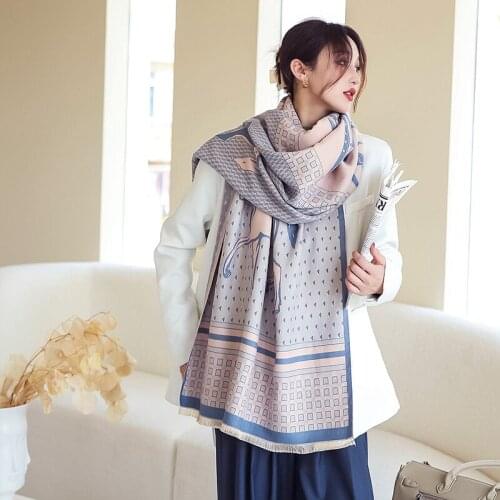 2021luxury double-sided scarf women winter warm cashmere shawl scarf printed soft thin blanket holiday gift