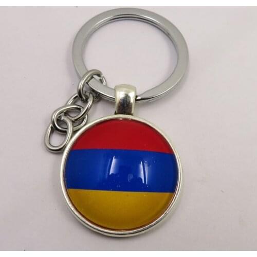 Armenia Flag Glass Beads Key Chain Key Ring keychains 25mm Silver Plated Metal Keyrings Women Men Car Keychain Jewelry