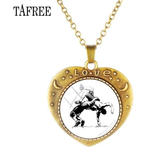 TAFREE Custom Heart-Shaped Necklace Wrestling Photo Necklace Sports Gym Fitness Vintage Wrestling Choker Women Gift Jewelry WR02