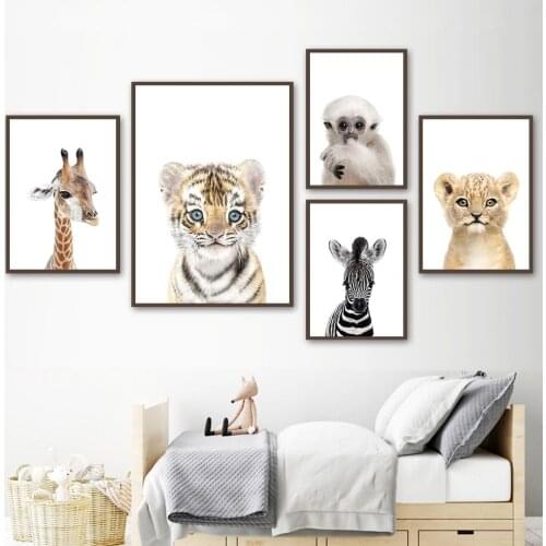 Tiger Lion Giraffe Elephant Zebra Koala Leopard Wall Art Canvas Painting Nordic Posters And Prints Wall Pictures Kids Room Decor