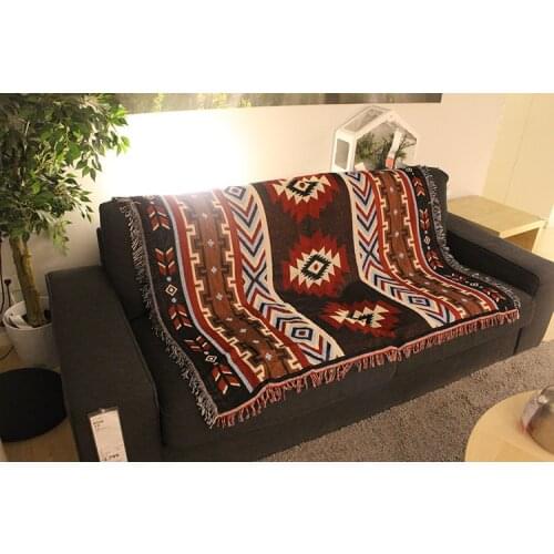 Retro ethnic creative geometric totem tapestry sofa blanket camping picnic mat throw blanket with tassel knitted towel blanket