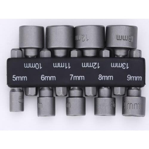 9pcs/set 5mm-13mm 1/4 Inch Hex Shank Socket Sleeve Nozzles Nut Driver Bit Set Drill Bit Adapter Hex Power Tools