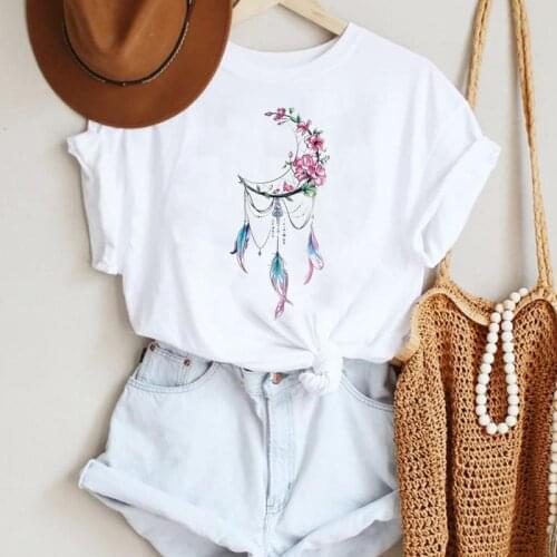 Women Short Sleeve Flower Printing 2021 Trend Fashion Cartoon Summer Lady Print Tee Graphic T Top Female Tshirts Clothes T-Shirt