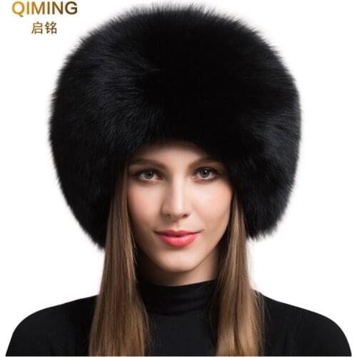 Hot Sale 100% natural Fox Fur Hat Women Cap Thick Fur Cap Winter Warm Hat Female Fashion For Women Hat With Earmuffs Hat