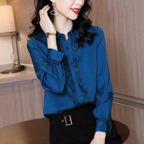 Fashion Chiffon Shirt Female Long-sleeved 2020 Spring Autumn new temperament Chiffon Lace Top for Women elegant Shirts M365